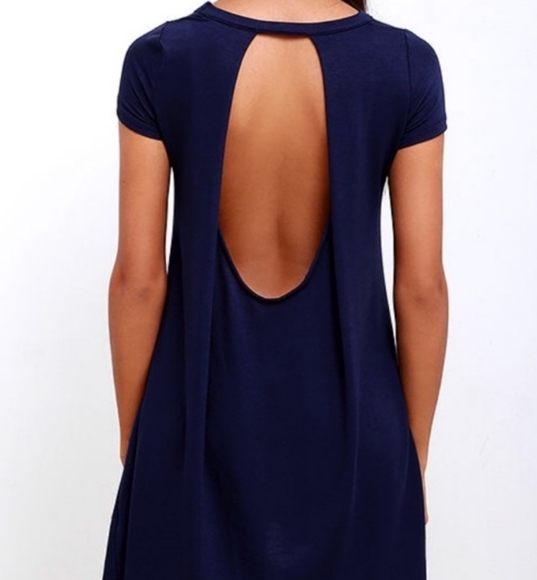 Lulu's Dresses & Skirts - LuLu's Blue Short Sleeve Open Back Dress